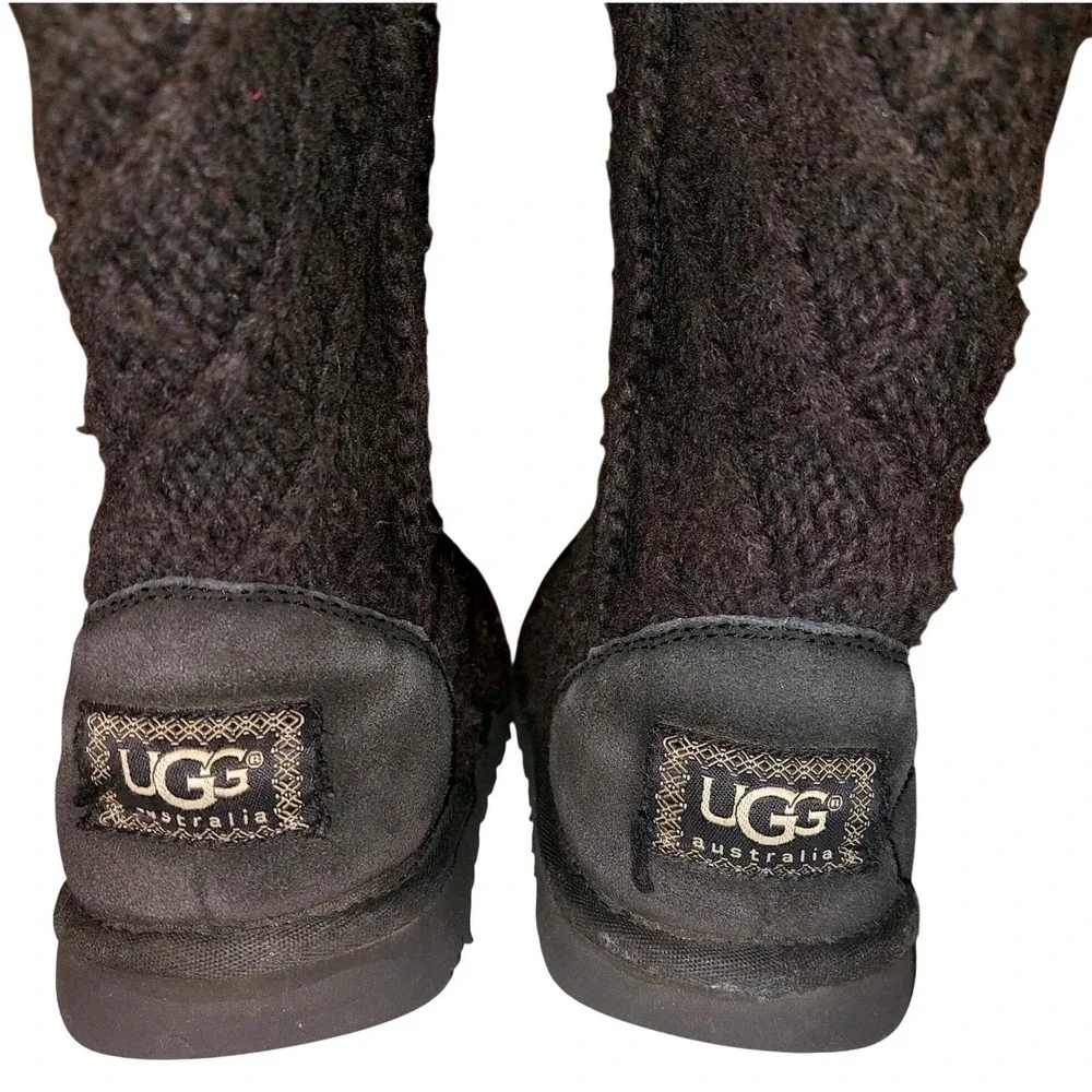 UGG Lattice Cardy Knit Boots Women's Black Tall Button